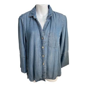 Bella Dahl XS Denim Tencel Three Quarter Sleeve Blouse Shirt Anthropologie